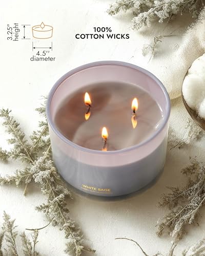 96NORTH Luxury White Sage Candle | Large 3 Wick Jar Candle | Up to 50 Hours Burning Time | 100% Natural Soy Wax | Relaxing Aromatherapy Aesthetic Candles | Housewarming Gift for Men and Women - Image 5