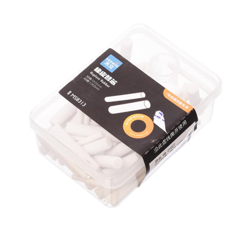 Tenwin MS8313 High Quality Eraser Refill Pack of 70 Pieces (30 5 * 25mm & 40 2.3 * 25mm) Retractable Pen Eraser Stick Refills - Latex-Free, Vinyl, Precision Erasing - White - Image 3