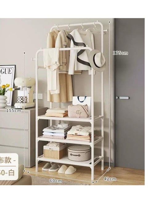Free-Standing Clothes Rack Multi-Functional Bedroom Hangers Clothing Hanging Stand Organizer Storage Rack with Shoe Shelves Wheels white
