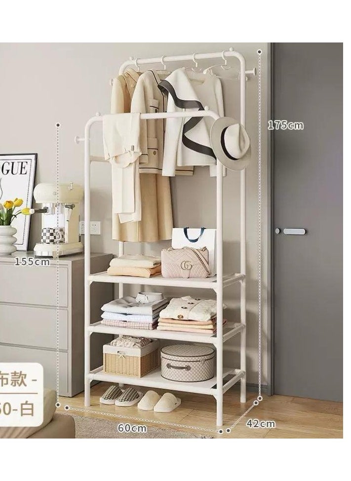 YOMA - Free-Standing Clothes Rack Multi-Functional Bedroom Hangers Clothing Hanging Stand Organizer Storage Rack with Shoe Shelves Wheels white - Image 1