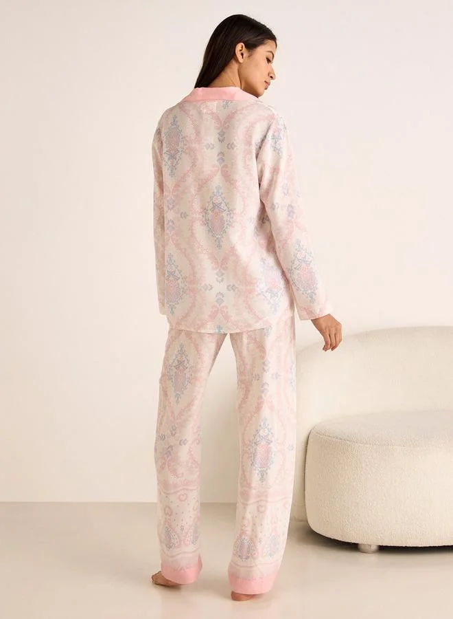 Splash FAV Printed Long Sleeves Shirt and Elasticated Pyjama Set