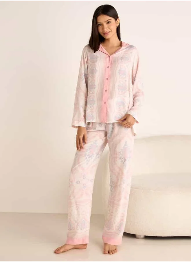 Splash FAV Printed Long Sleeves Shirt and Elasticated Pyjama Set