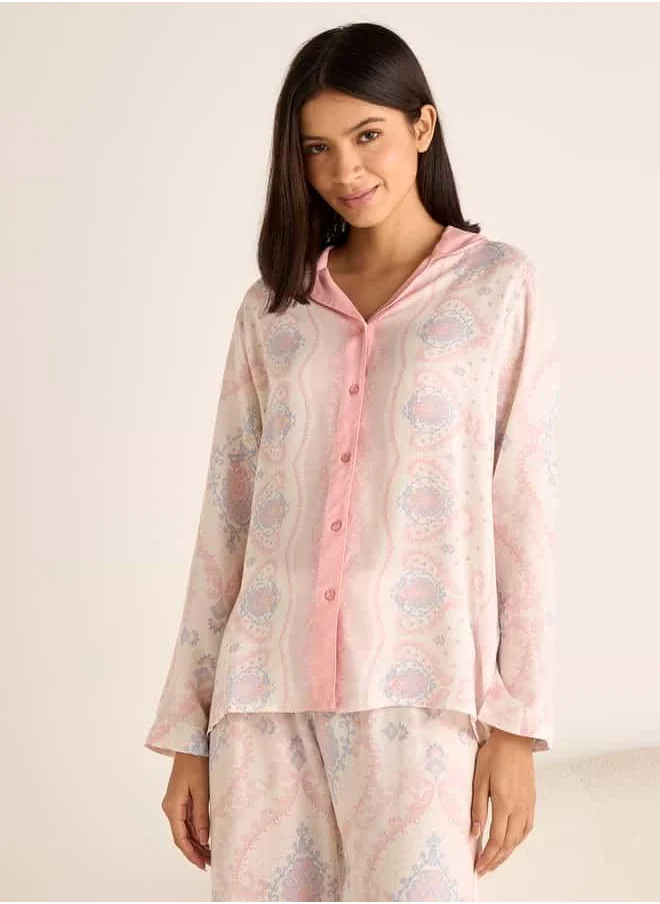 Splash FAV Printed Long Sleeves Shirt and Elasticated Pyjama Set