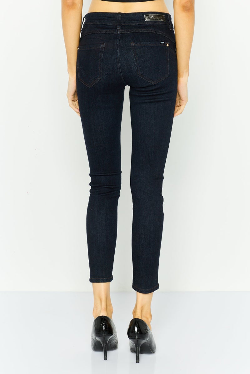 ONLY Women Mid Waist Textured Skinny Jeans, Navy - Image 2