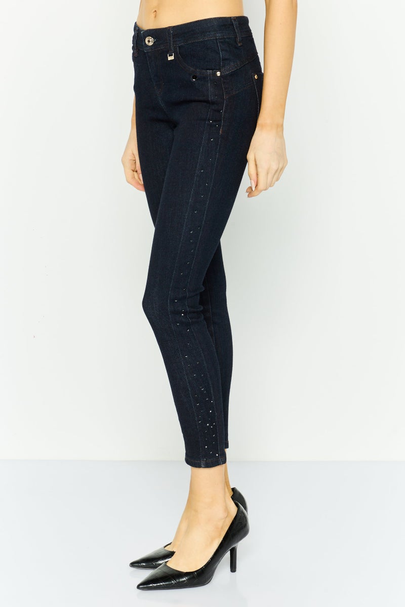 ONLY Women Mid Waist Textured Skinny Jeans, Navy - Image 4