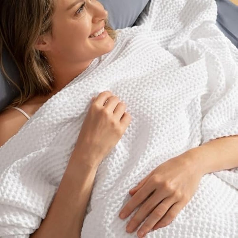 Loquat 100% Cotton Waffle Weave Blanket King Size 104 x 90- Washed Warm Soft Lightweight Breathable Throw for All Season -Perfect Blanket Layer for Couch Bed Sofa-Elegant Home Decoration-White - Image 1