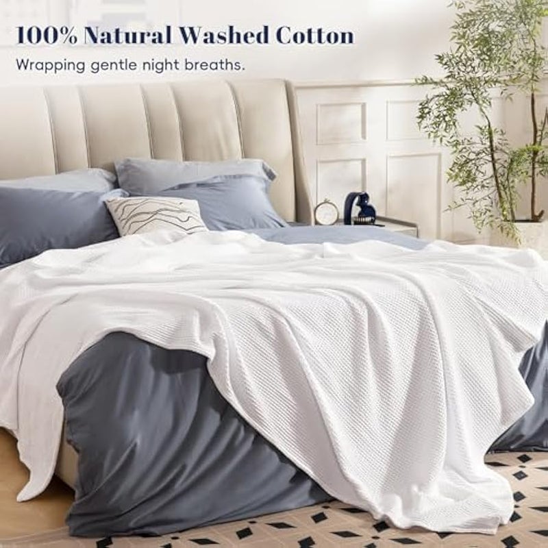 Loquat 100% Cotton Waffle Weave Blanket King Size 104 x 90- Washed Warm Soft Lightweight Breathable Throw for All Season -Perfect Blanket Layer for Couch Bed Sofa-Elegant Home Decoration-White - Image 4