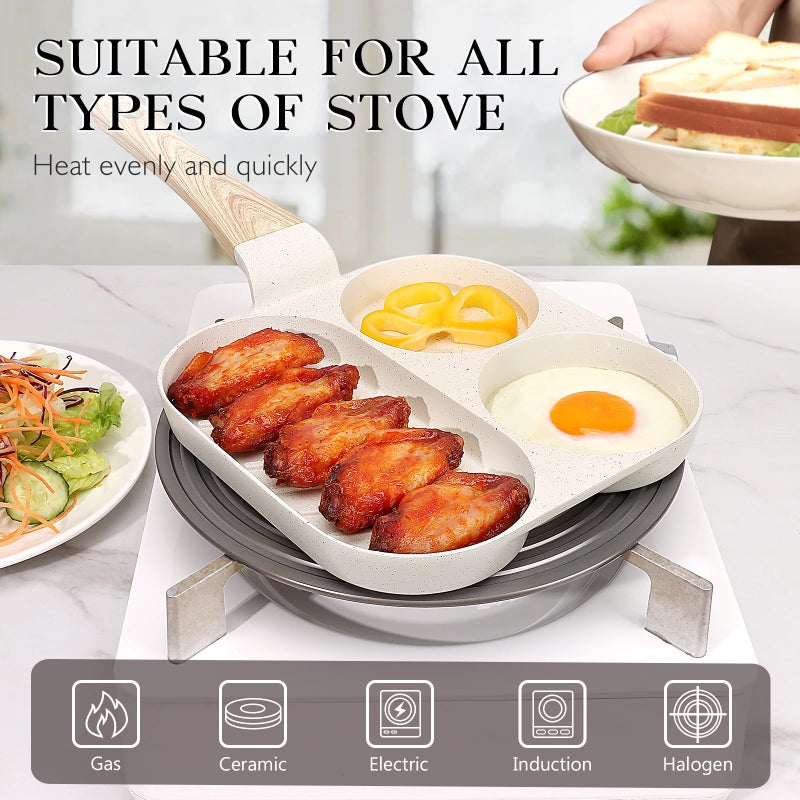 GiPP Ceramic Non Stick Egg Pan, 3-In-1 Divided Breakfast Omelette Frying Pan, 7.9" with Heat-Resistant Handle, Compatible with All Stove Tops, PFOA/POFS/PTFE Free, White - Image 4
