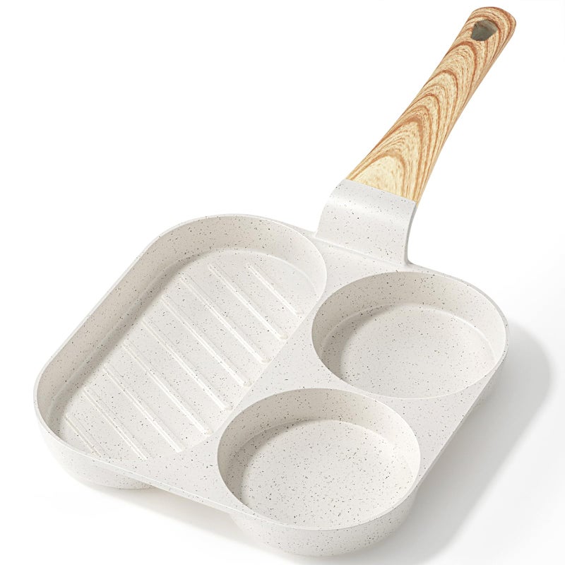 GiPP Ceramic Non Stick Egg Pan, 3-In-1 Divided Breakfast Omelette Frying Pan, 7.9" with Heat-Resistant Handle, Compatible with All Stove Tops, PFOA/POFS/PTFE Free, White - Image 1