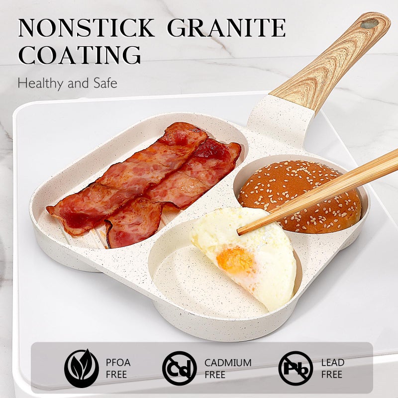 GiPP Ceramic Non Stick Egg Pan, 3-In-1 Divided Breakfast Omelette Frying Pan, 7.9" with Heat-Resistant Handle, Compatible with All Stove Tops, PFOA/POFS/PTFE Free, White - Image 2