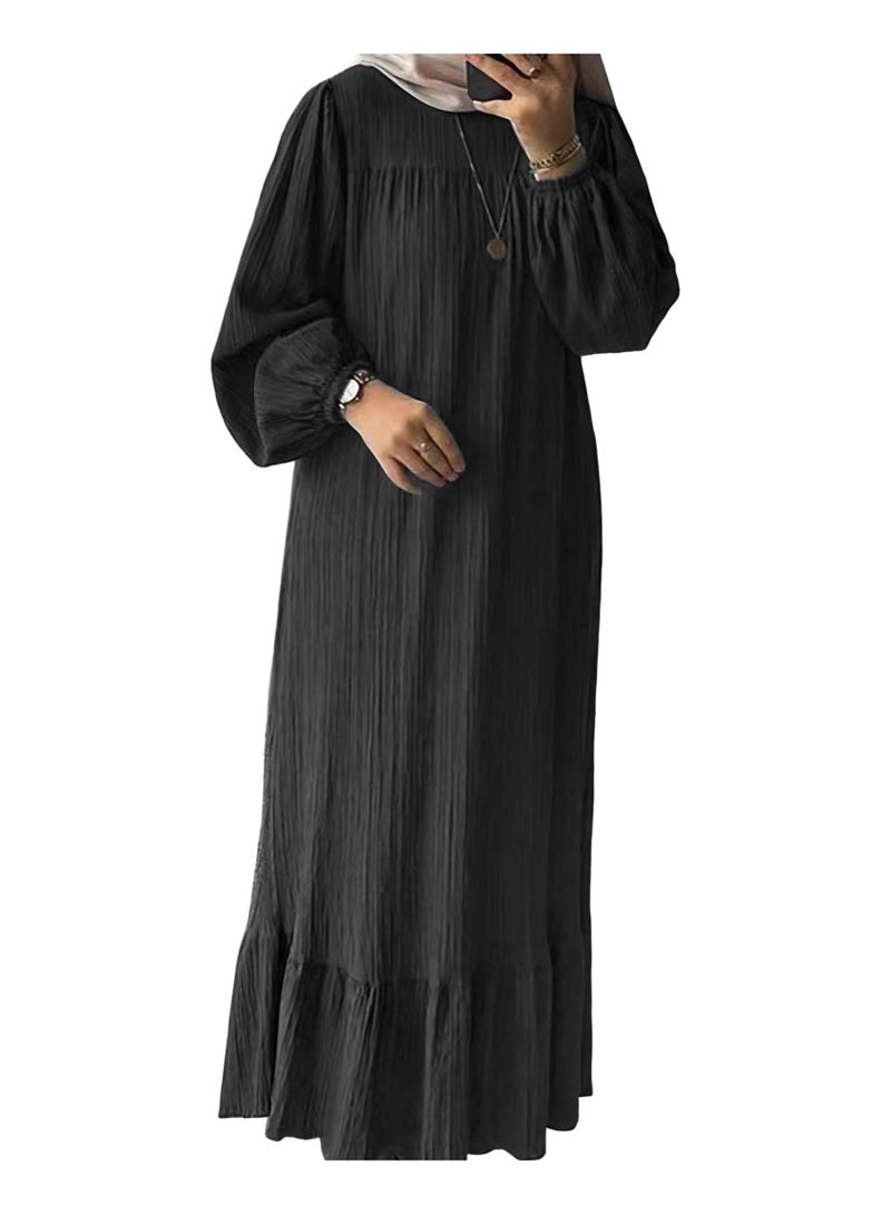 Muslim Dresses for Women One-Piece Long Sleeve Round Neck Islamic Prayer Dress Abaya Kaftan Dubai Casual Dress  - Image 1