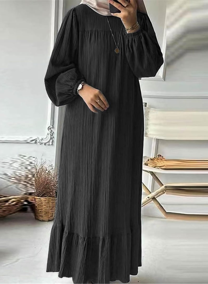 Muslim Dresses for Women One-Piece Long Sleeve Round Neck Islamic Prayer Dress Abaya Kaftan Dubai Casual Dress  - Image 3