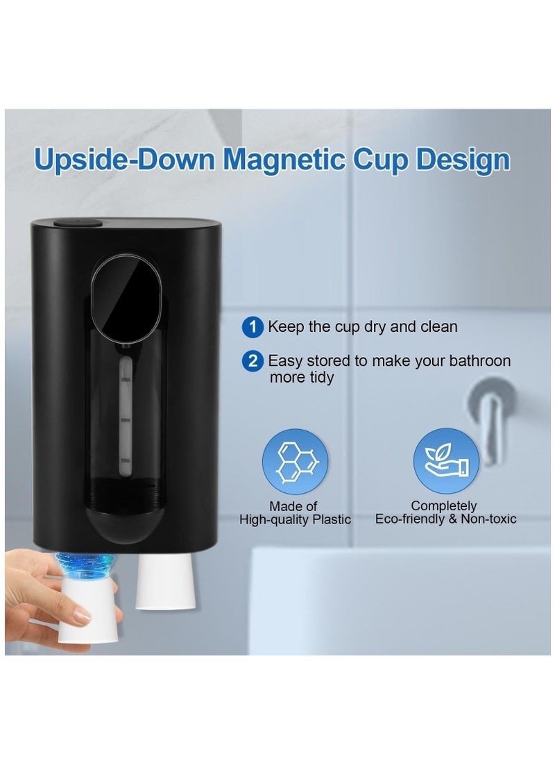 Wall Mounted Mouthwash Dispenser, Automatic Bathroom Mouth Wash Dispenser with 2 Magnetic Cups, No Drilling Needed - Ideal for Kids and adults, Sleek Black Design 540mL (19 Oz)