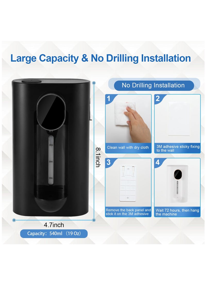 Wall Mounted Mouthwash Dispenser, Automatic Bathroom Mouth Wash Dispenser with 2 Magnetic Cups, No Drilling Needed - Ideal for Kids and adults, Sleek Black Design 540mL (19 Oz)