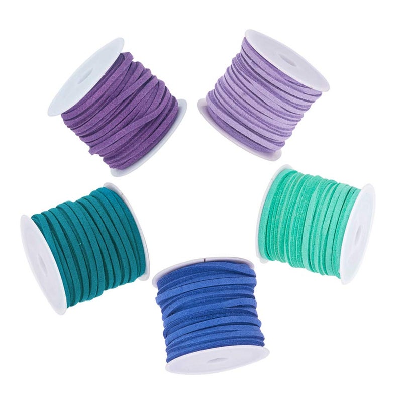CHGCRAFT 27Yards 3mm 5 Colors Flat Faux Suede Leather Lace MicroFiber Leather String Cord Beading Thread for DIY Crafting Tassels Necklaces Bracelet Festival Gift Wrap Blue Purple Tone