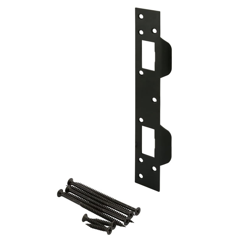 Prime-Line U 11452 Door Strike, 5-1/2 In., Hole Center, Matte Black Finish (Single Pack) - Image 1