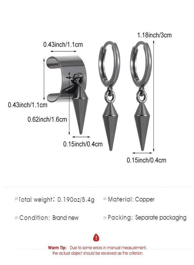 MarveBard 3 Pairs Black Punk Hoop Earrings for Women Men Vintage Geometric Screw Cone Drop Dangle Earrings Goth Y2k Small Huggie Hoop Earrings Halloween Birthday Party Jewelry (Black) - Image 4