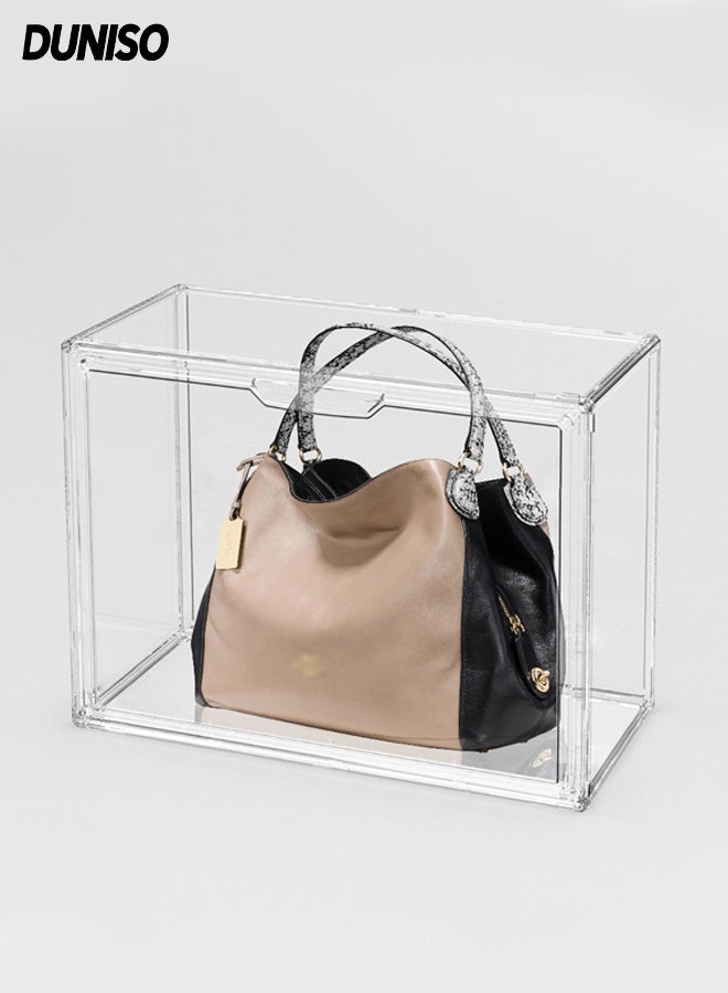 DUNISO Clear Handbag Storage Organizers,Plastic Display Case,Stackable Bag Container Box with Magnetic Door,Dustproof and Moistureproof,for Book, Cosmetic,Toys, Handbag,Shoes - Image 1