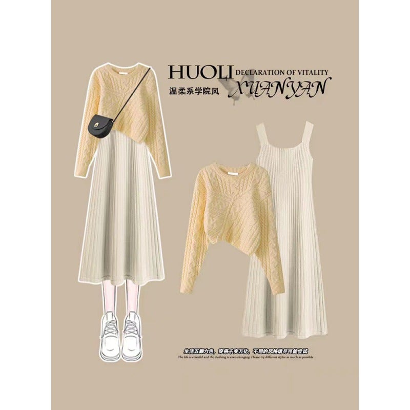 Maternity Nursing Knit Sweater and Dress Set Autumn Yellow top  - Image 1
