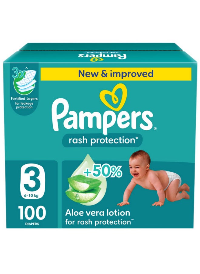 بامبرز حفاضات بيبي دراي مع لوشن الصبار والحماية من التسرب، مقاس 3، 6-10 كجم، 104 حفاضة - Image 1