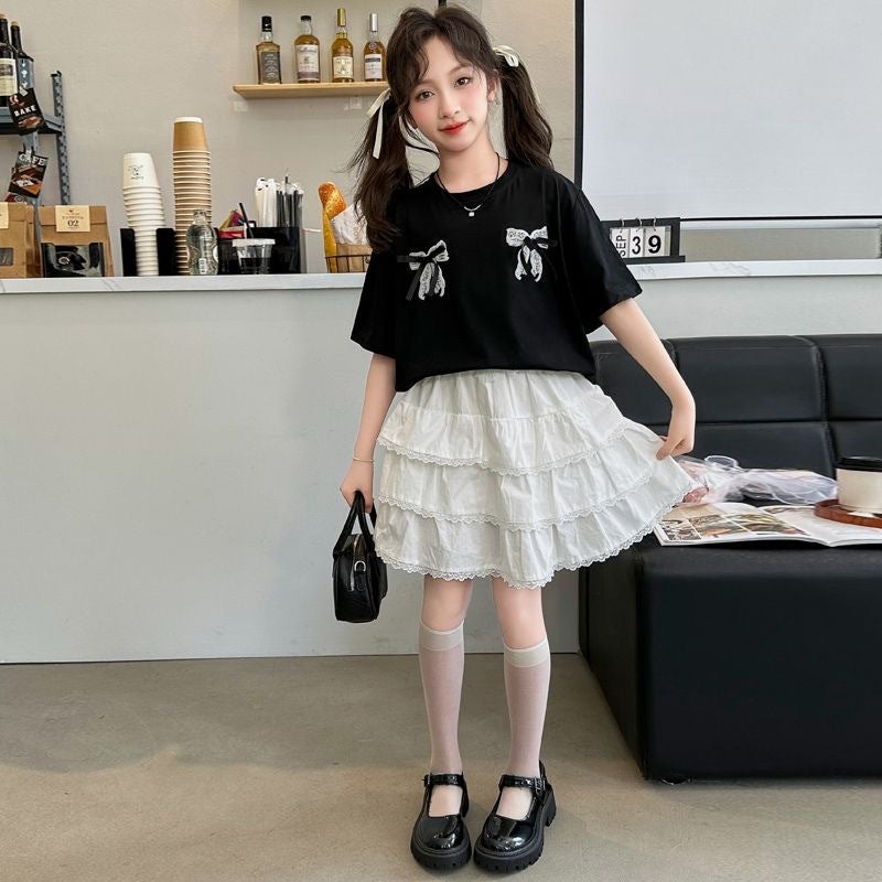 Summer Girls Cake Skirt Women'S Big Kids White Lace Pontoon Skirt - Image 1