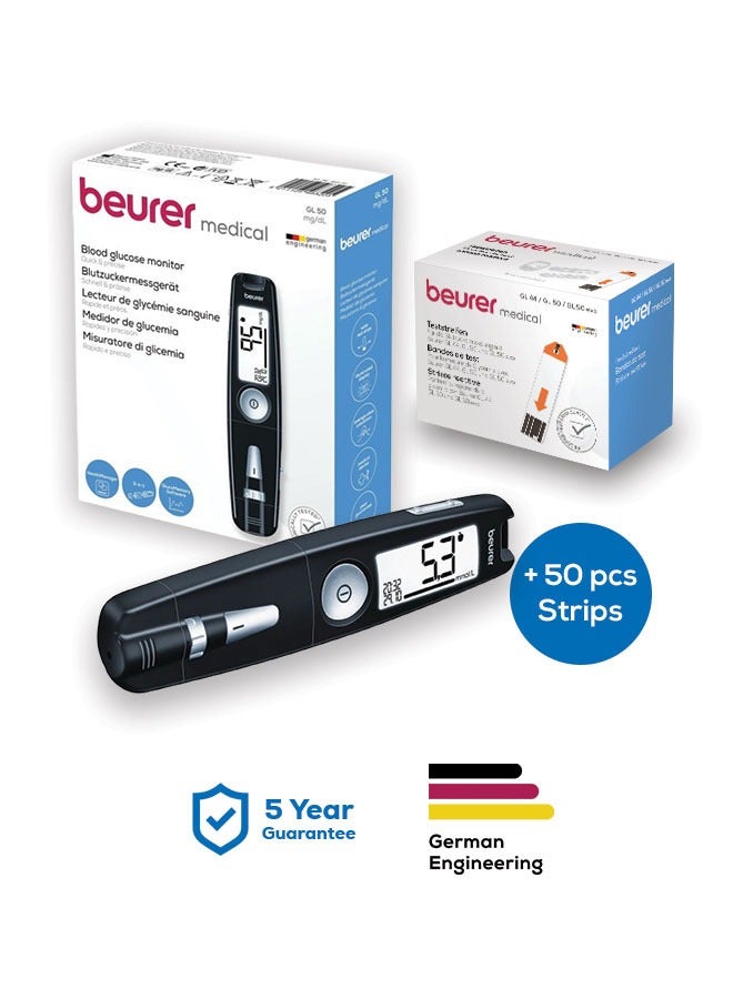 Beurer GL 50 Blood Glucose Monitor with 50 Test Strips – 5-Year Warranty | Easy-to-Use Diabetic Kit | Fast & Accurate Results for Home Monitoring - Image 1