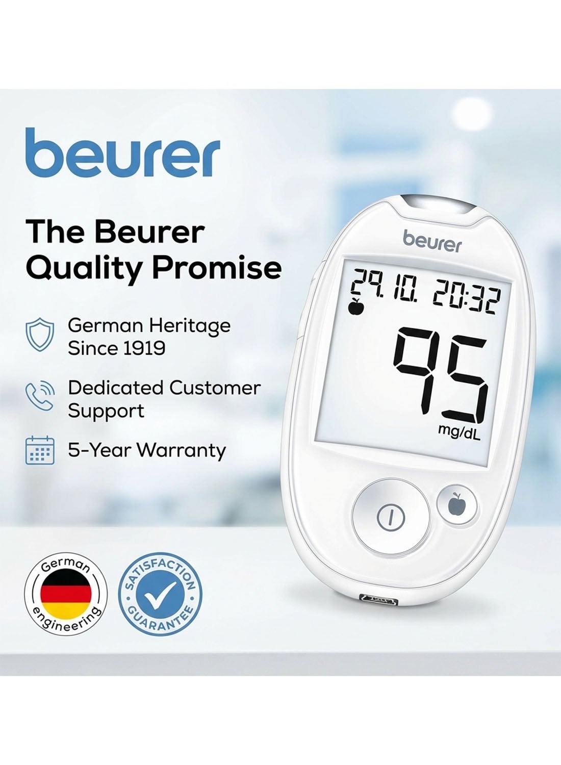 Beurer Gl 44 Blood Glucose Monitor With 50 Test Strips - White
