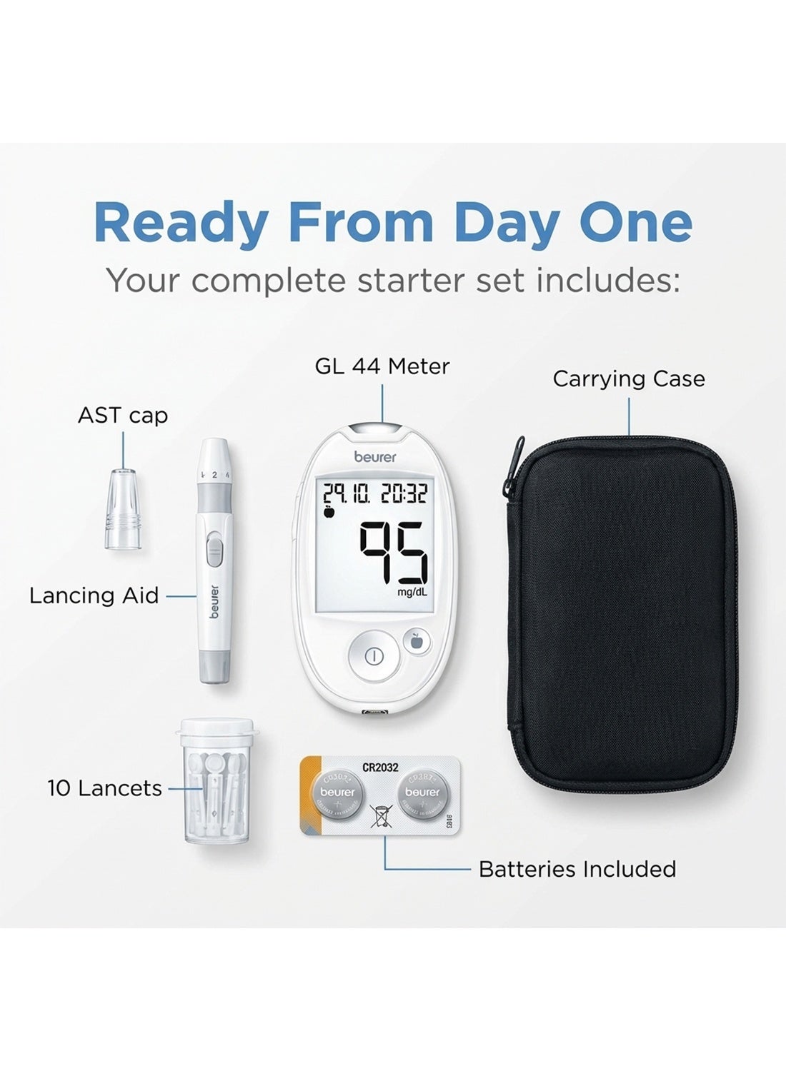 Beurer Gl 44 Blood Glucose Monitor With 50 Test Strips - White