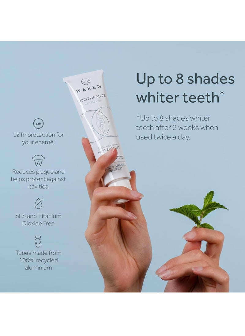 WAKE Whitening Toothpaste clinically tested whitening formula for up to 8 shades whiter teeth prevents enamel stains SLS free Vegan Friendly 100% Recyclable Natural Peppermint Flavour 75ml  - Image 5