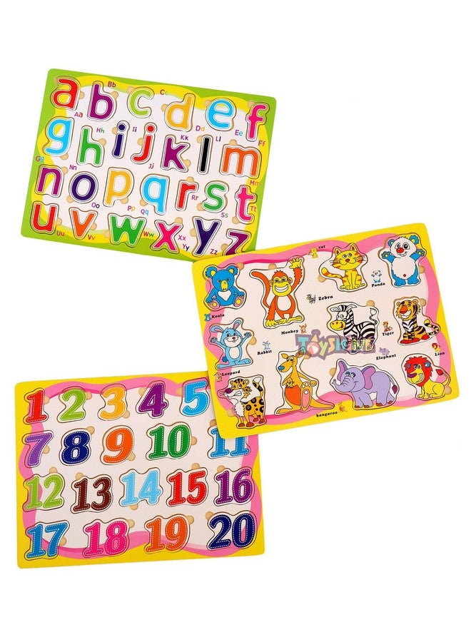 Toyshine Toyshine Premium 3 in 1 Wooden Small ABC, Numbers 123 (1- B0) and Animals Puzzle Toy, Educational and Learning Toy - Model B  - Image 1