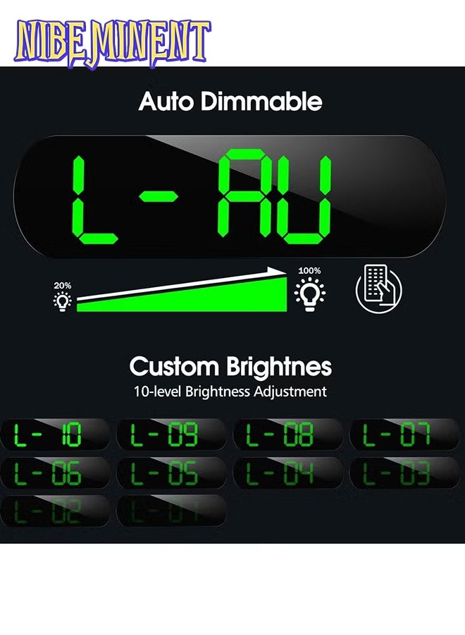 NIBEMINENT ساعة رقمية LED، ساعة حائط رقمية مع جهاز تحكم عن بعد، أضواء جو RGB مع 8 ألوان ليلية قابلة للتعديل، منبهين، درجة الحرارة للغرفة (أخضر) - Image 3