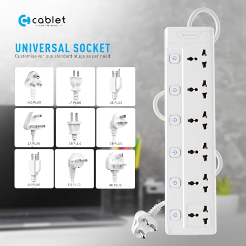 Cablet Extension Board 2500W 10A | 6 Universal Multi Plug Socket with Individual Switches | 4.5 Meter Heavy Duty Cord | LED Indicator, Power Strip & Spike Guard for Home & Office Use - Image 4