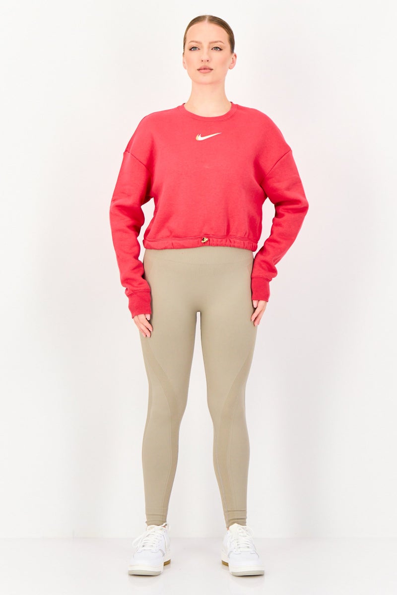 Nike سويت شيرت خارجي طويل الأكمام فضفاض للنساء، وردي داكن - Image 2