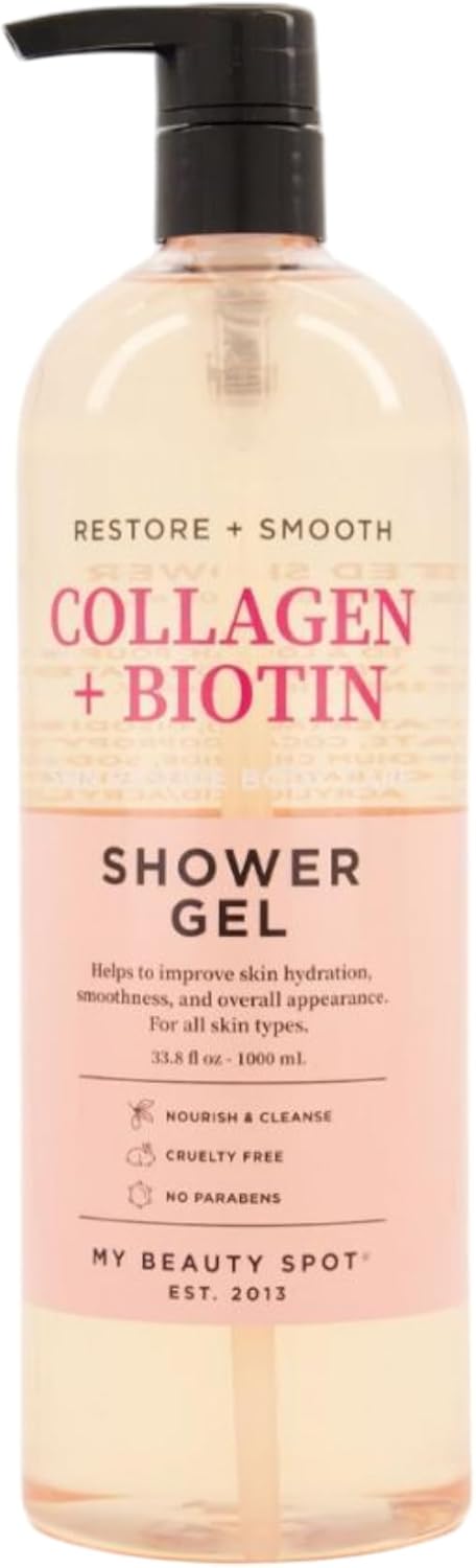 RESTORE SMOOTH COLLAGEN BIOTIN SKIN RESCUE BODY CARE SHOWER GEL 1000ML Designed in USA Helps to Improve Skin HydrationSmoothness and Overall Appearance Nourish and Cleanse All Skin Types