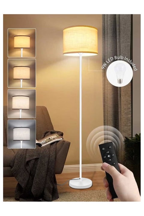 Floor Lamp for Living Room and Bedroom, Standing Lamp with Remote Control, Simple 59 Inch Floor Lamp, Foot Switch, Tall White Lamp for Office/Classroom/Kids Room, LED Bulb Included
