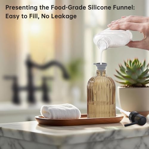 Leetcp 16 OZ Amber Glass Soap Dispenser, Amber Stripe Bathroom Hand Soap Dispensers with Stainless Steel Bronze Pump,Brown Glass Kitchen Hand Soap Dispenser with Oil Rubbed Bronze Pump - Image 5