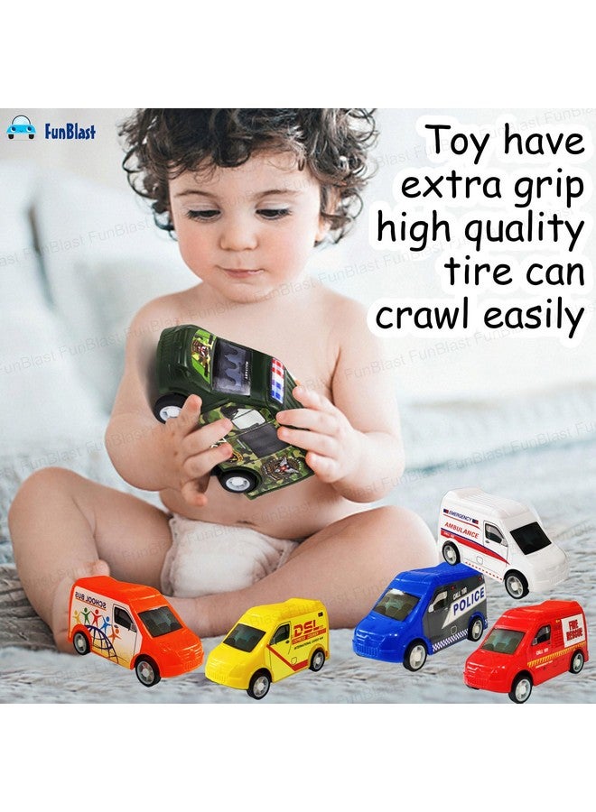 فنبلاست مجموعة من 6 قطع من ألعاب سيارات الطوارئ للأطفال من FunBlast Pull Push Van Toys، مركبات كرتونية أكثر سلاسة وسرعة للأطفال، سيارات لعب قابلة للسحب للخلف للأولاد والبنات بعمر 3 سنوات فما فوق، (متعددة الألوان)