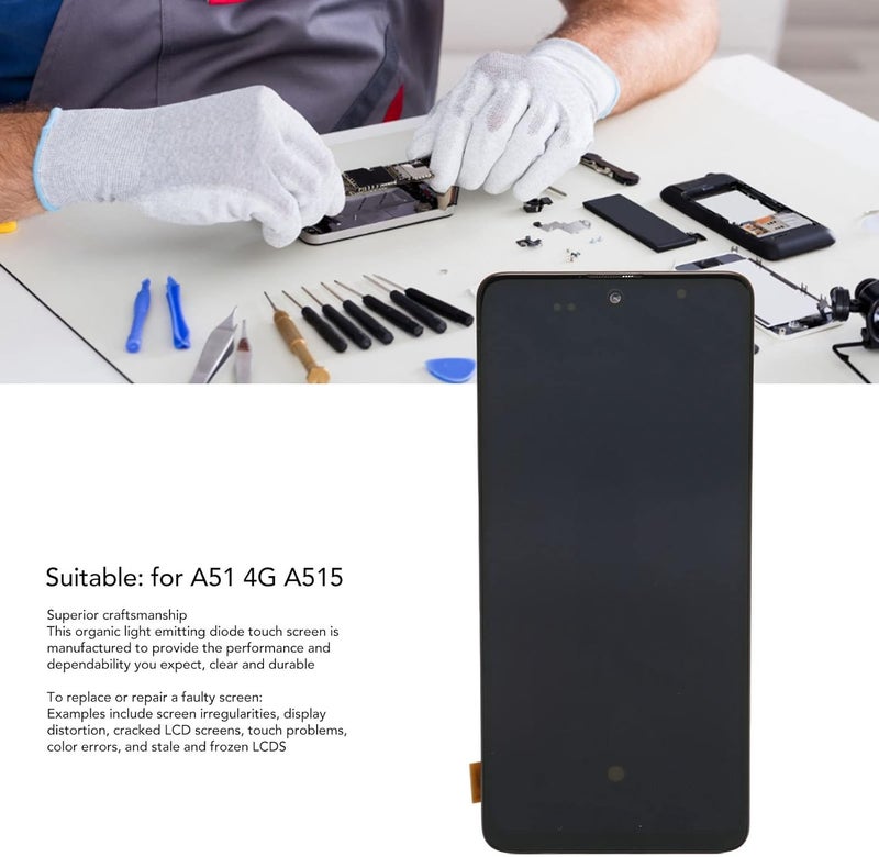 استبدال شاشة الهاتف لطراز A51 4G A515، مجموعة شاشة تعمل بتقنية OLED مع شاشة لمس ومحول رقمي، مزودة بأدوات إصلاح، وتدعم خاصية التعرف على بصمات الأصابع، ومناسبة لهواتف A51 4G A515. - Image 2