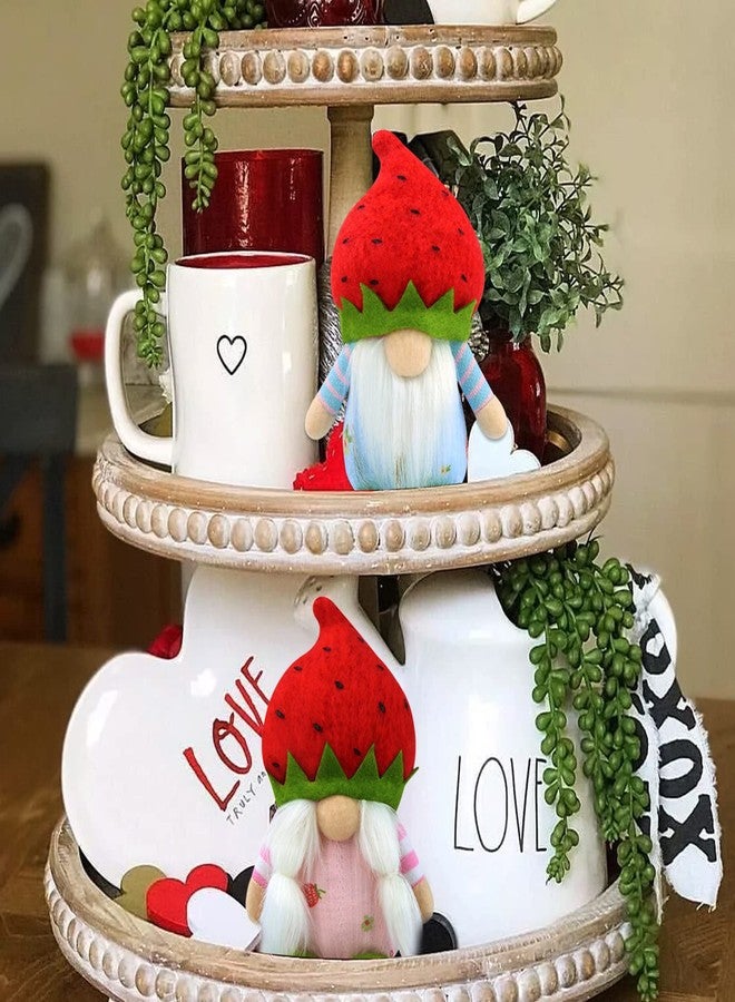 Gehydy Set of 2 Spring Gnomes Decoration Easter Summer Strawberry Gnome Handmade Decor for Home Kitchen Tiered Tray - Image 2