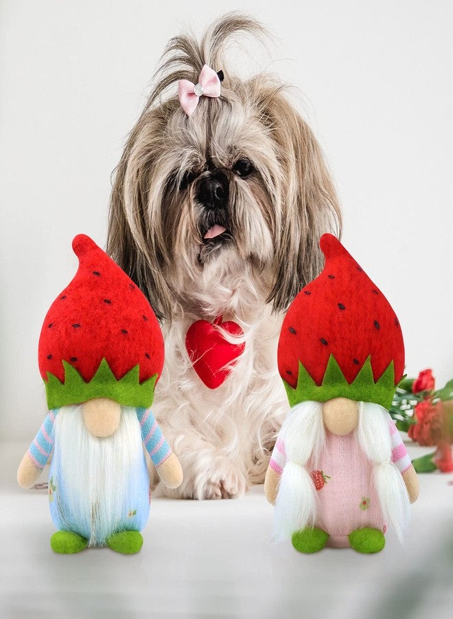 Gehydy Set of 2 Spring Gnomes Decoration Easter Summer Strawberry Gnome Handmade Decor for Home Kitchen Tiered Tray - Image 3