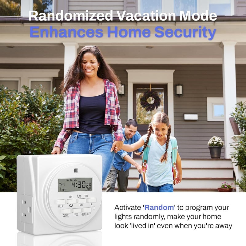 BN-LINK Indoor Digital Timer Outlet, Dual Outlet 7 Day Programmable Light Switch, 3 Prong Plug in Timers for Electrical Outlets, Lamps, Fans, 8 On/Off Programs, 2 Pack, 15A/1875W, ETL Listed - Image 5
