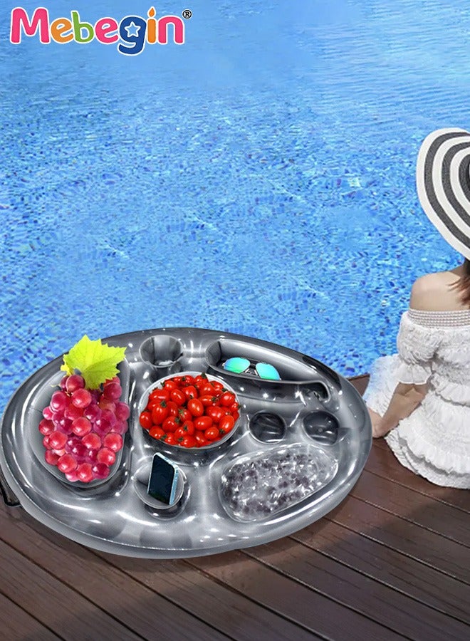 MEBEGIN 70*50cm Inflatable Drink Holder, Multifunctional Round Drink Floats for Swimming Pool, Drink Pool Floats with 8 Holes, Creative Pool Toys, PVC Inflatable Tray Water Supplies, Multifunctional Floating Drink Holder for Summer Beach Leisure and Party Decoration - Image 2