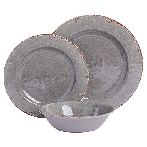 Gibson Home Mauna Melamine Plastic Dinnerware Set, Service for 4 (12pcs), Grey Rustic - Image 2