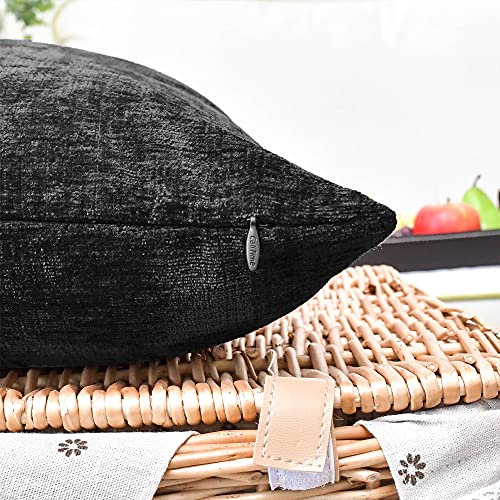 CaliTime Pack of 2 Cozy Throw Pillow Covers Cases for Couch Sofa Home Decoration Solid Dyed Soft Chenille 12 X 12 Inches Black - Image 5