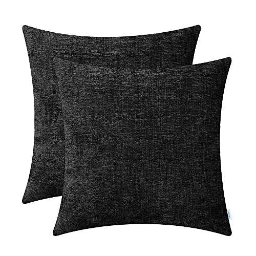 CaliTime Pack of 2 Cozy Throw Pillow Covers Cases for Couch Sofa Home Decoration Solid Dyed Soft Chenille 12 X 12 Inches Black - Image 1