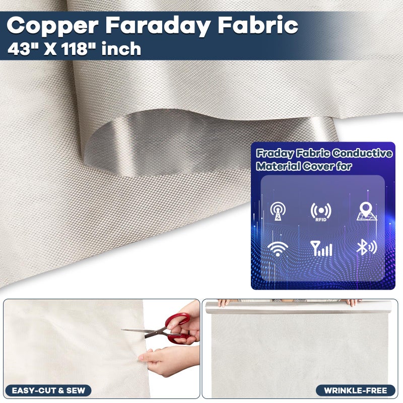 AMZKONIG Faraday Fabric 43â€ x 118â€, Military Grade Signal Blocking Cloth Shields, Conductive Material Cover for WiFi, Cell, Bluetooth, RFID, EMP Protection with Faraday Tape - Image 4