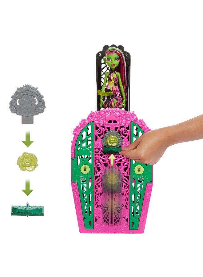 MONSTER HIGH Garden Mysteries Venus McFlytrap with Reveal Closet & 19+ Tea Party Surprises like Clothes, Skulltimate Secrets Doll & Accessories Set - Image 5