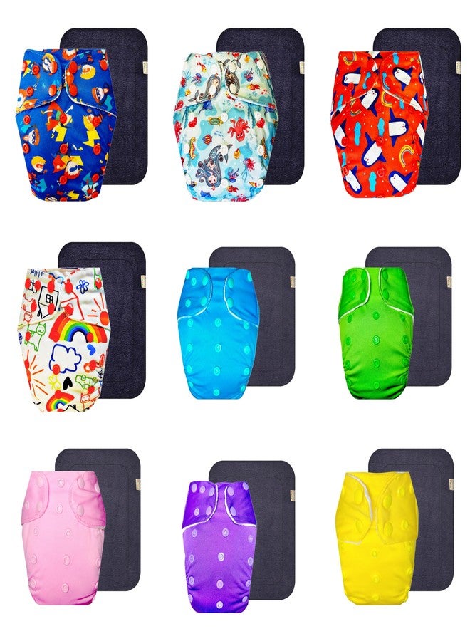 Dumbledo Premium Cloth Diaper with Black Insert (Pack of 9) | Hypoallergenic | Reusable & Washable | Adjustable Snaps | Perfect for Indian Summers | 3 Months - 3 Years | Unisex Baby - Image 1