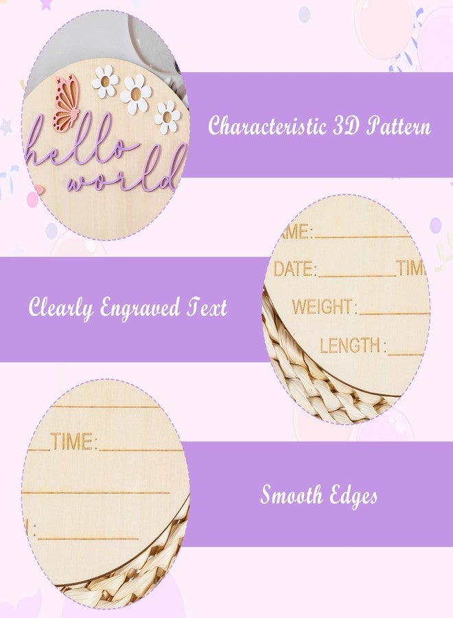 Ajcotahm Hello World Newborn Sign, 5.9 Inch Wooden Baby Announcement Sign Pink Butterfly Style Birth Welcome Board for Newborn Boys Girls Photo Props Baby Shower Hospital Nursery (Purple) - Image 3