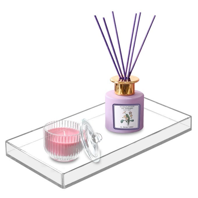ACRYLIC BATHROOMTRAY FOR COUNTER HANDMADE CLEAR TRAYS STURDY ORGANIZER FOR CUP SPONGE SOAP PLANT LARGE CLEAR
